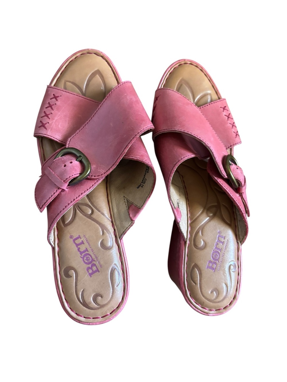 Born Pink Leather Crisscross Slide Mules with Buckle